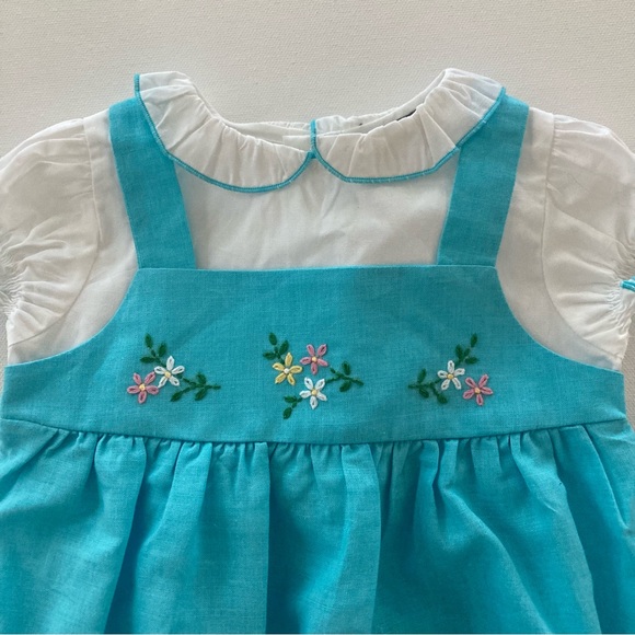 Petit Confection Baby Girl 9 Month Linen Romper Spring Summer Flower Embroidered - Picture 2 of 7
